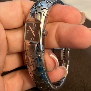 EUC Dior Silver Stainless Steel Women's hounds-tooth Link Bracelet Watch